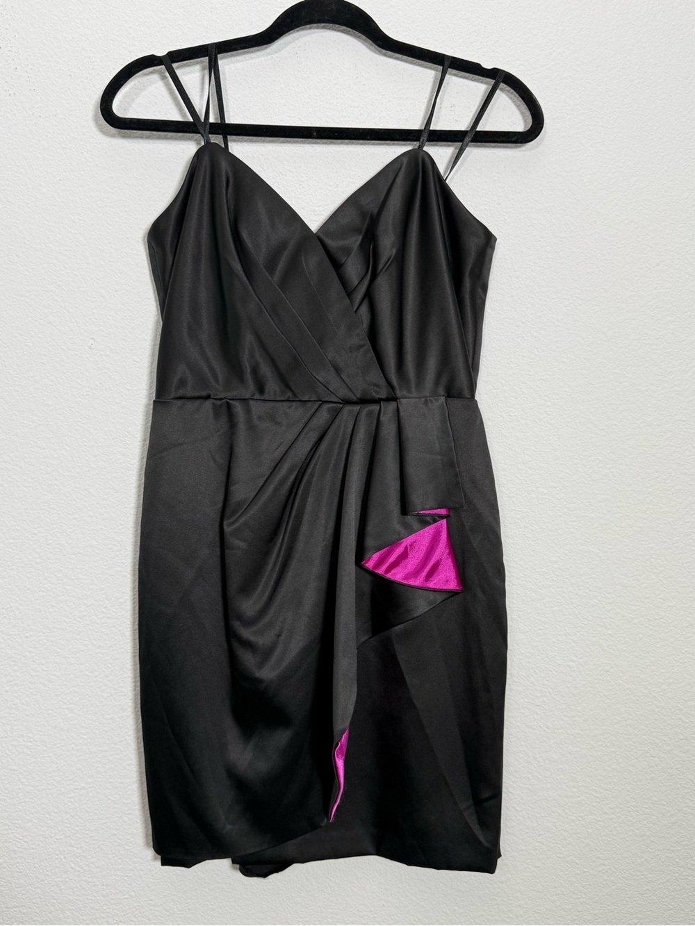 Jill Stuart Black Satin Cocktail Dress Tulip Hem Party Mini Dress NWT Glam